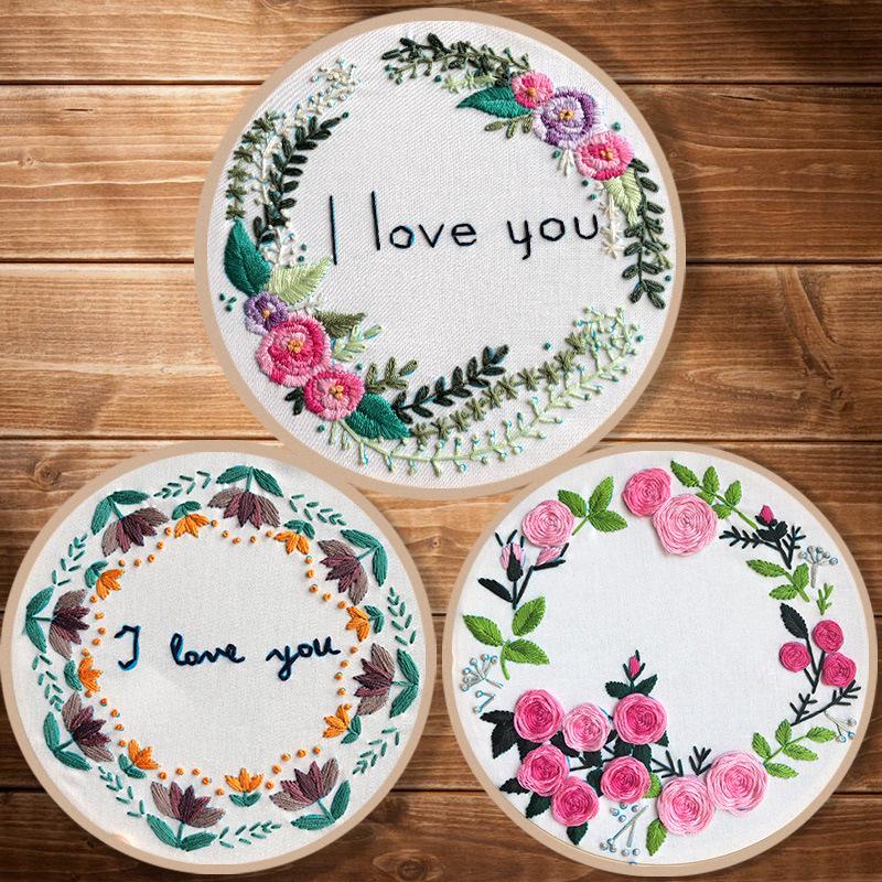 Three-dimensional embroidery diy material package Adult beginner hand-made embroidery wreath kit creative gift