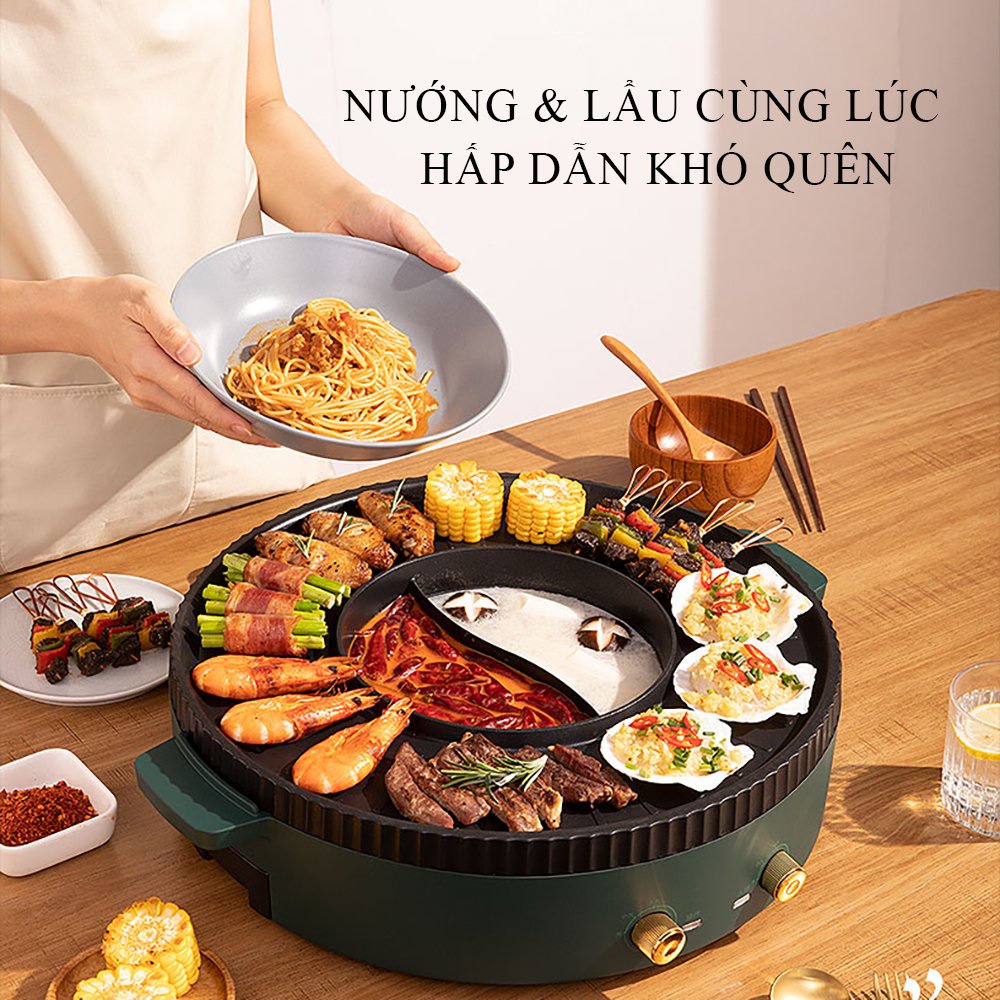 Bếp lẩu nướng 2 trong 1 đa năng, bề mặt chống dính dễ dàng vệ sinh bảo hành 2 năm lỗi đổi trong 7 ngày