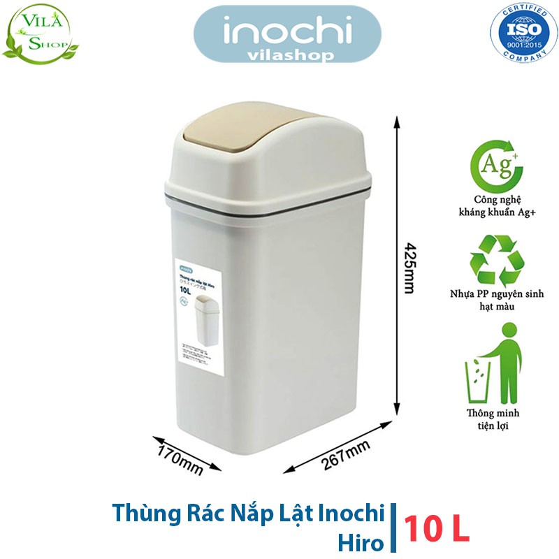 Thùng Rác Nhựa Nắp Lật, Thùng Rác Thông Minh 10L Inochi, Làm Sọt Rác Văn Phòng, Khách Sạn, Đựng Rác Gia Đình