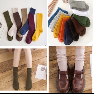 Tất len gân vintage Hàn Quốc nhiều màu