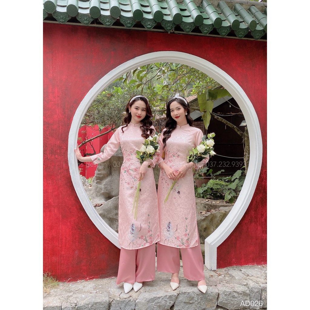 Áo dài dáng ôm KÈM QUẦN, áo dài cách tân TWINS STORE in hoa, chất gấm cao cấp - AD026