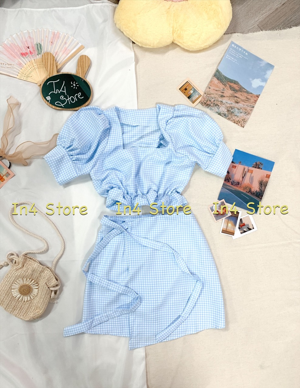 [Ảnh thật] [Có sẵn] Set áo crop top + chân váy xanh nhẹ nhàng. thanh lịch ẢNH THẬT 100% - Freesize