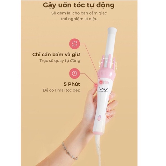 Máy Làm Tóc Xoăn Tự Động Xoay 360 Độ VIVID &amp; VOGUE Bảo Hành 6 Tháng