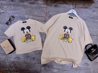 Áo phông đôi mẹ con Mickey be - đen