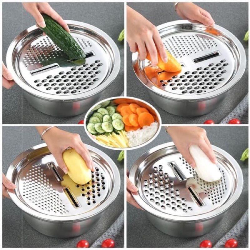 Bộ Chậu Inox Kèm Rổ Nạo Sợi 3in1