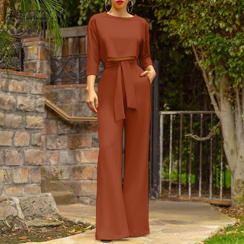 Set quần áo ZANZEA gồm áo dài tay + quần dài phong cách vintage thời trang quyến rũ cho nữ