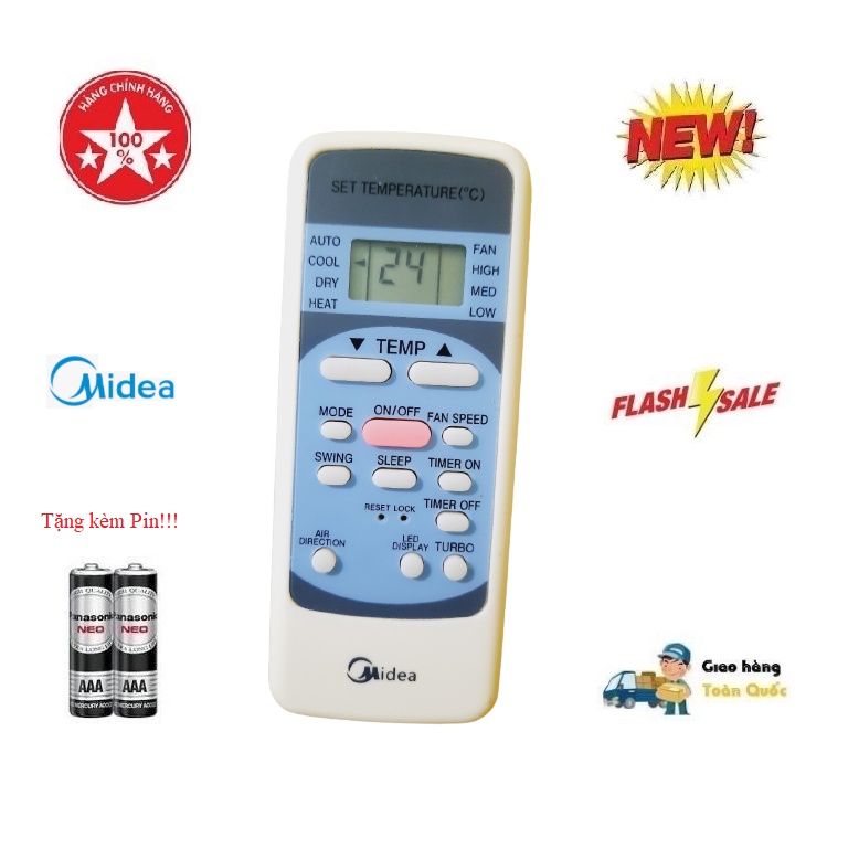 Remote Điều khiển điều hòa Midea 1&amp; 2 chiều Inverter - Hàng chính hãng mới 100% Tặng kèm Pin!!!
