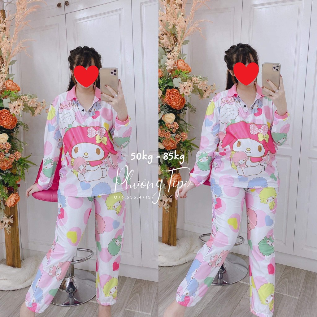 Đồ bộ bigsize pijama thun tay dài họa tiết dễ thương