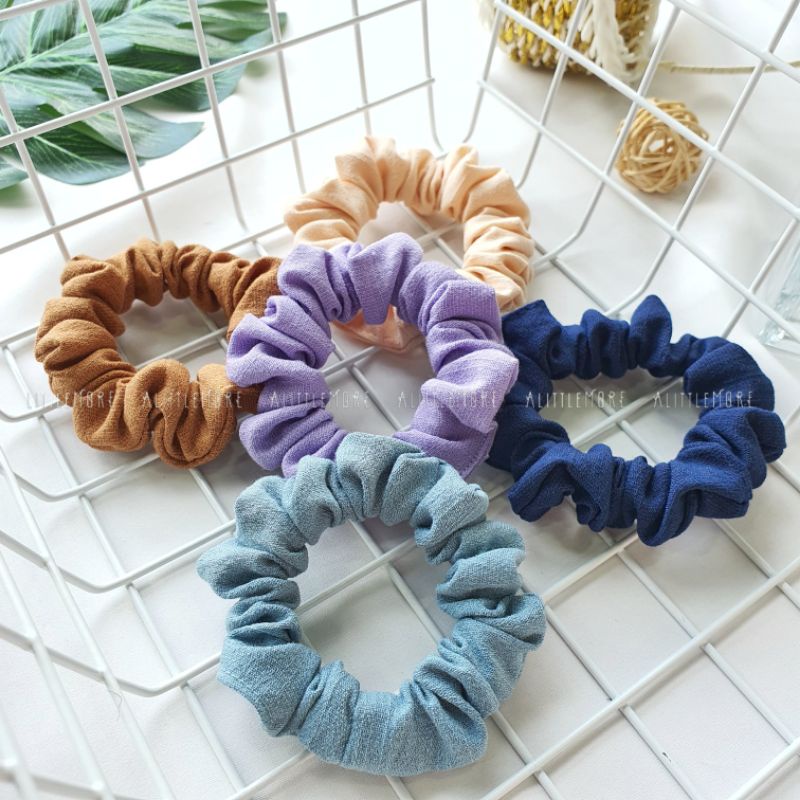 Dây Buộc Tóc Scrunchies Mini AlittleMORE Nhỏ Xinh Linen Màu Pastel Vintage Cột Tóc Đẹp Dễ Thương