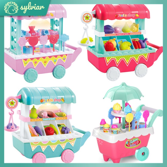 Đồ Chơi Xe Đẩy Bán Kem/ Rau Củ/ Kẹo/ Trái Cây Mini Có Nhạc Và Đèn Độc Đáo Vui Nhộn Cho Bé