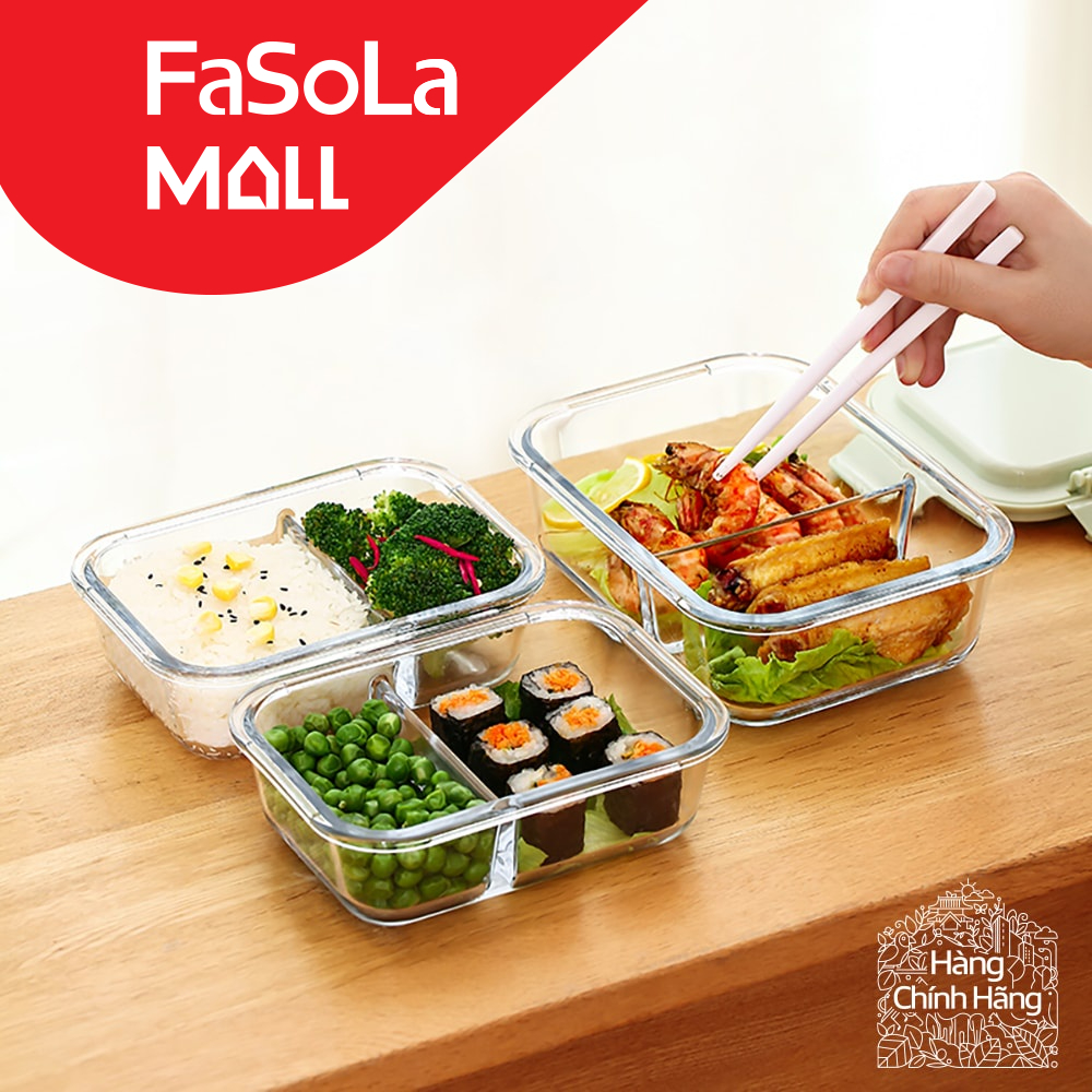 Hộp cơm thủy tinh 2 ngăn bảo quản thức ăn chịu nhiệt tốt FASOLA FSLSH-169