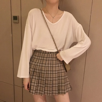 Áo Thun Tay Dài Cổ Chữ V Màu Sắc Đơn Giản Cho Nữ