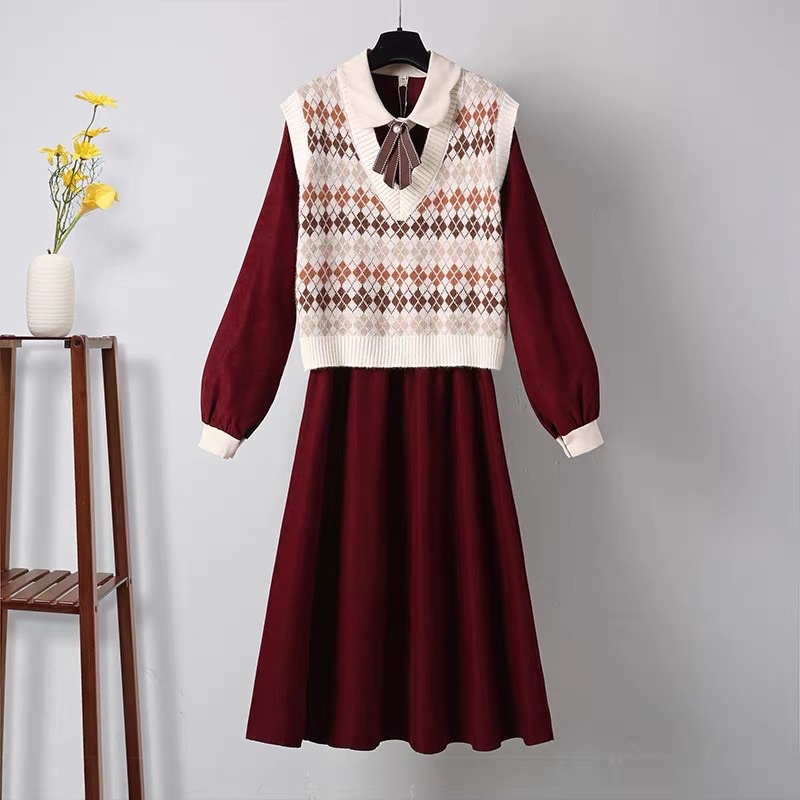 ÁO len nữ, áo gile họa tiết quả trám _Len ghi lê Áo Dệt Kim Không Tay Cổ Chữ V Phong Cách Retro Hàn Quốc | BigBuy360 - bigbuy360.vn