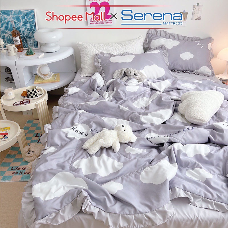 Vỏ Chăn Ga Gối Đệm 5 Món Đũi Bèo SERENA Cao Cấp Bộ Grap Drap Ra Gối Nệm Trải Bọc Giường Trần Bông Dễ Thương Chính Hãng