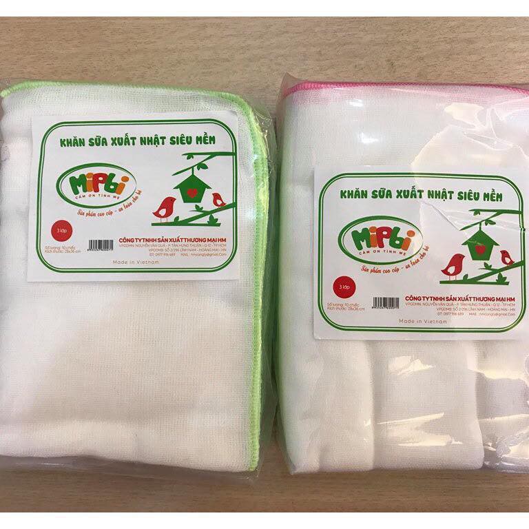 [RẺ VÔ ĐỊCH] [CHÍNH HÃNG]KHĂN SỮA XUẤT NHẬT CAO CÁP MIPBI  - 100% từ Cotton AN TOÀN CHO BÉ - Gói 10 chiếc