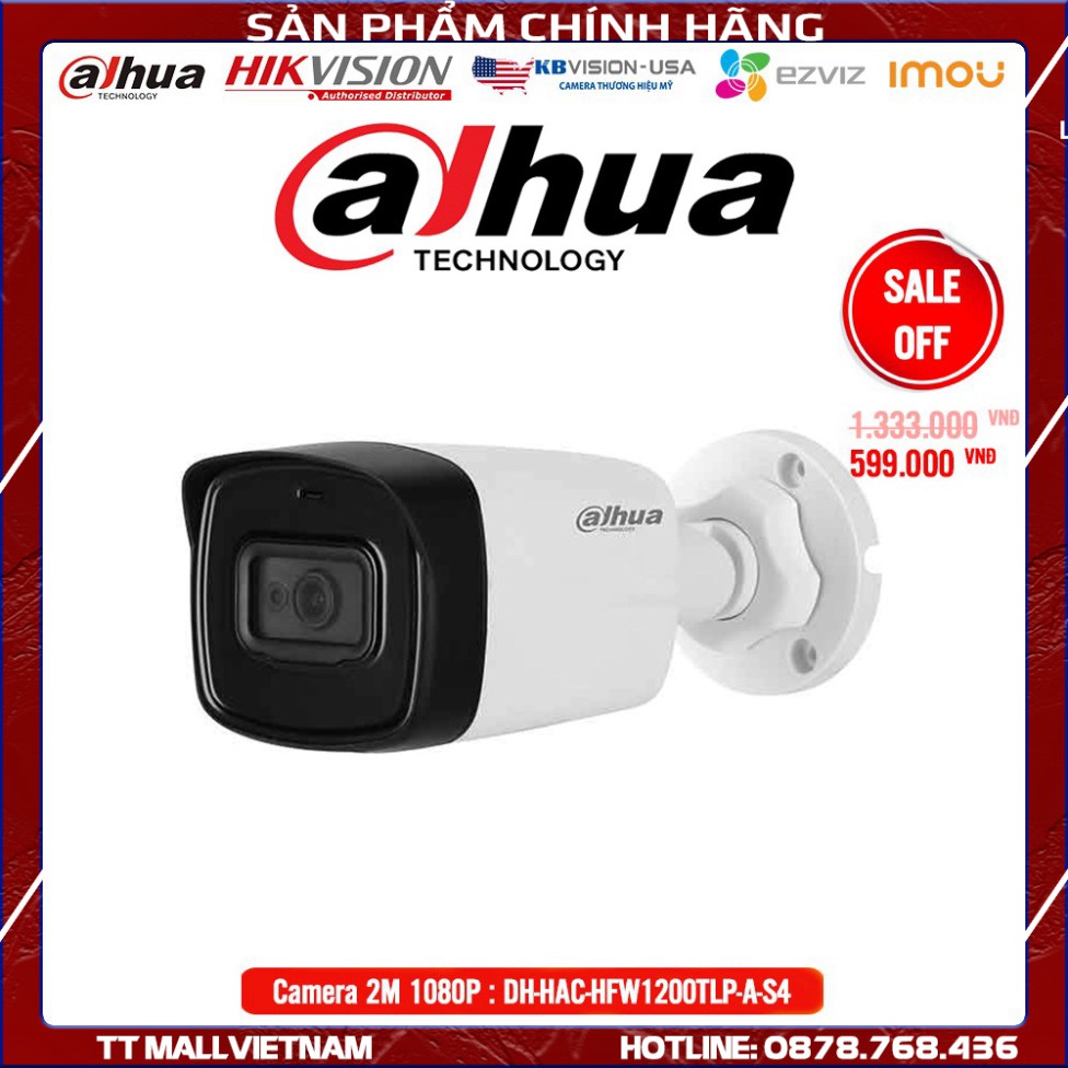 Camera Dahua DH-HAC-HFW1200TLP-A-S4 2M 1080P Full HD - Bảo hành chính hãng 2 năm