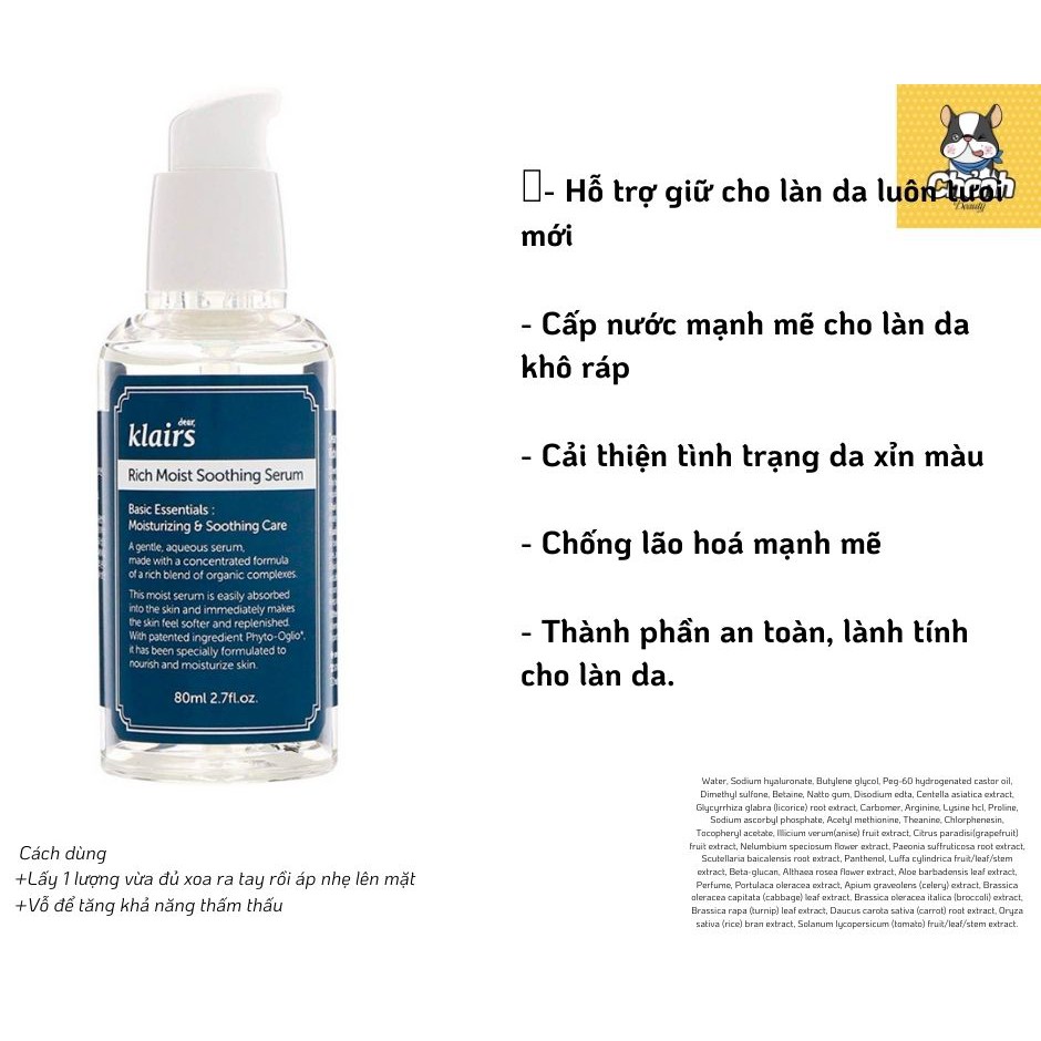 TINH CHẤT DƯỠNG ẨM SÂU KLAIRS RICH MOIST SOOTHING SERUM 80ML