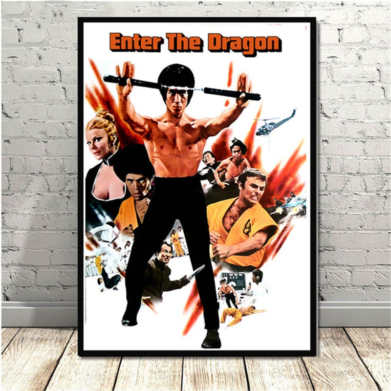 Tranh Vải Bạt Treo Tường In Hình Diễn Viên Bruce Lee Kung Fu Phong Cách Cổ Điển Trang Trí Nhà Cửa