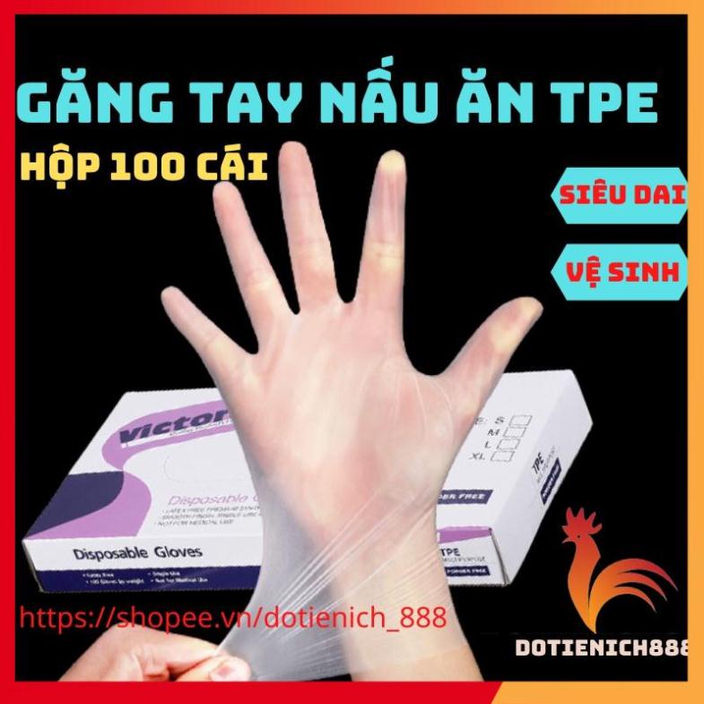 Găng Tay Nilon siêu dai Victoria Bay chất liệu TPE, Bao tay cao su nấu ăn làm bếp rửa bát chống nhăn hộp 100 cái