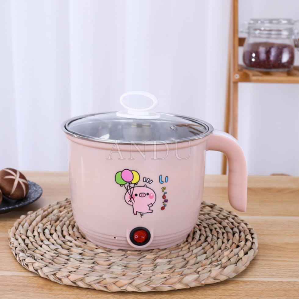 Nồi Nấu Mì, Nấu Cơm Đa Năng Có Tay Cầm 1,8L - Ca Nấu Lẩu Mini Kèm Giá Hấp + 1 Khay Luộc Trứng Siêu Tiện Dụng