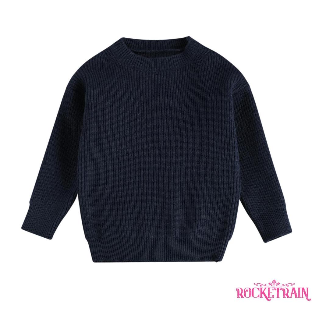 ✫Yy.❈Áo Sweater chui đầu tay dài cổ thấp màu trơn họa tiết kẻ sọc dễ thương cho bé