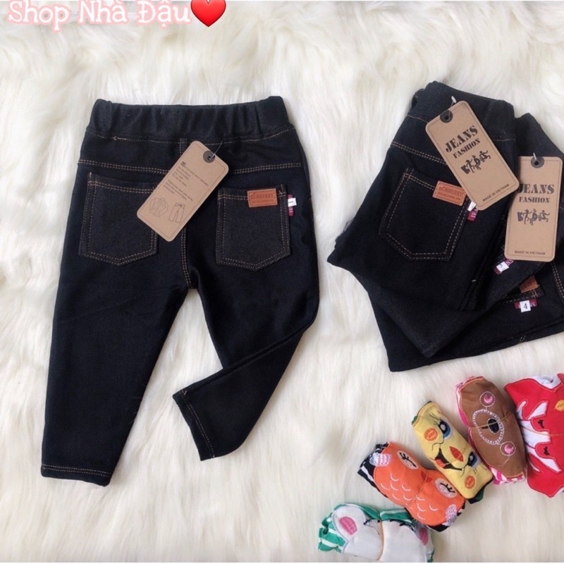 Quần nỉ thu đông giả Jeans co dãn mềm mại ấm áp cho bé trai, bé gái từ 7-19kg