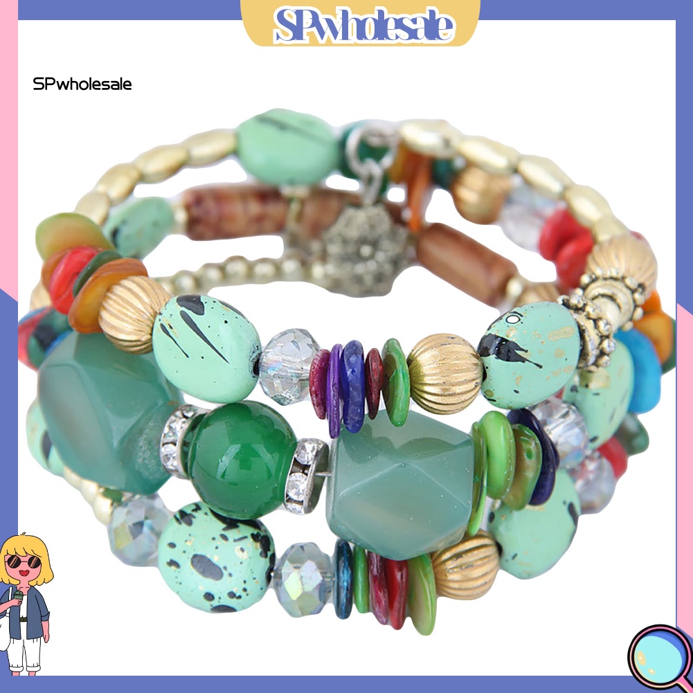 {SPwholesale} Vòng Tay Chuỗi Hạt Đá Tự Nhiên Nhiều Lớp Có Thể Điều Chỉnh Phong Cách Retro Cho Nữ