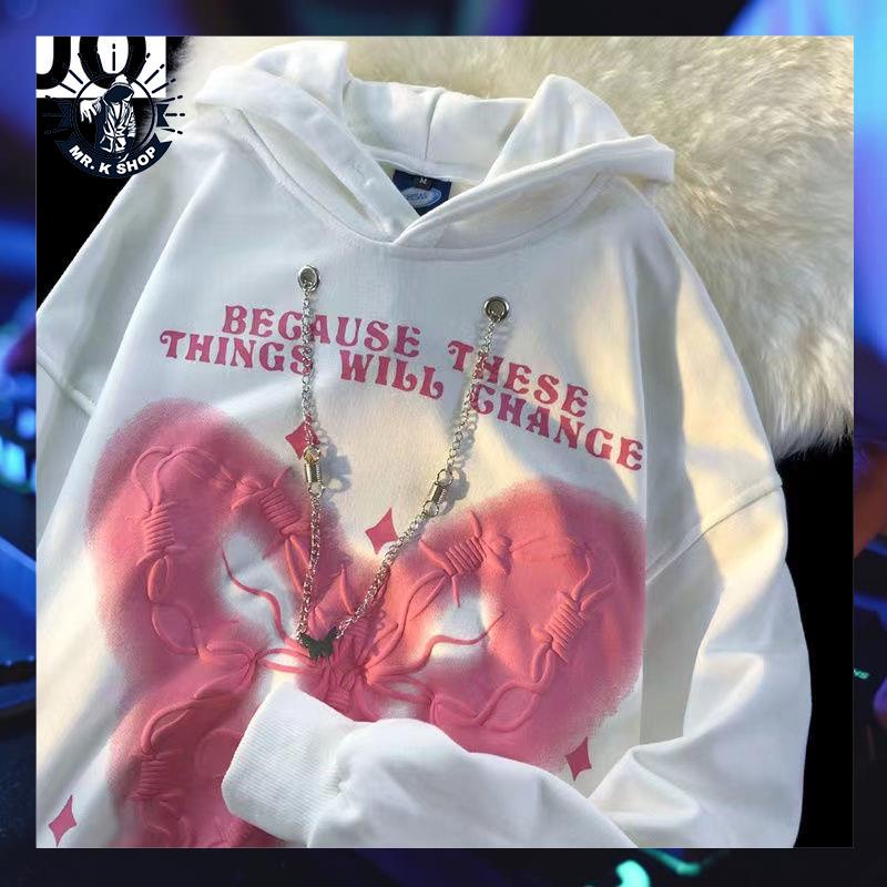 Áo Hoodie Form Rộng In Họa Tiết Phong Cách Mỹ