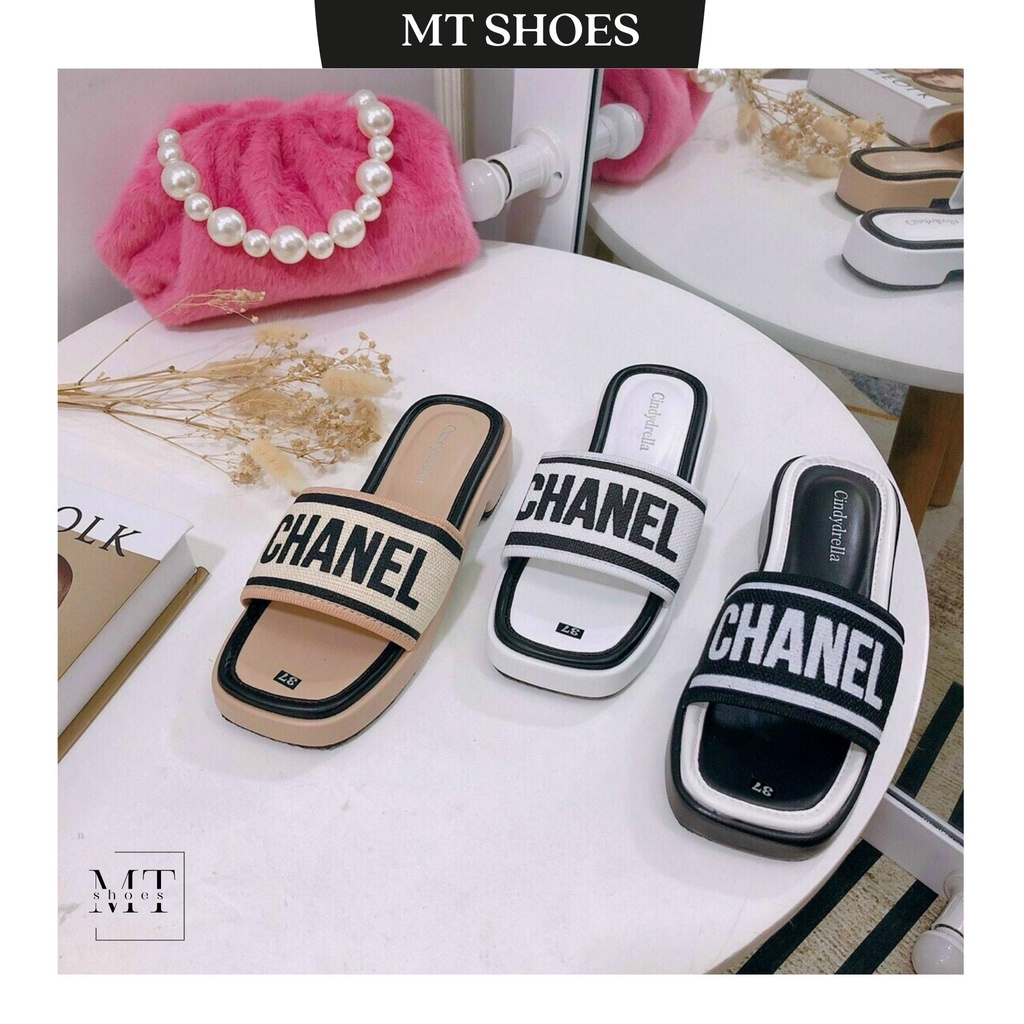 Dép nữ quai ngang đế bọc mũi vuông cao 2f chất canvas siêu êm phong cách Hàn Quốc