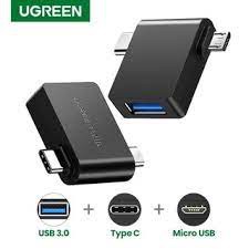 Đầu chuyển Micro USB-USB C OTG sang USB 3.0 Ugreen 30453 Cao Cấp Chính hãng màu đen