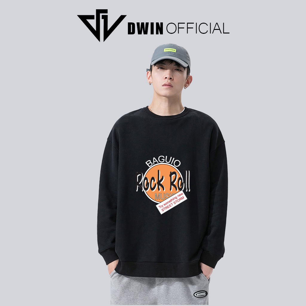 Áo sweater nỉ Rock Roll unisex DWIN basic nam nữ form rộng oversize local rand SP00103