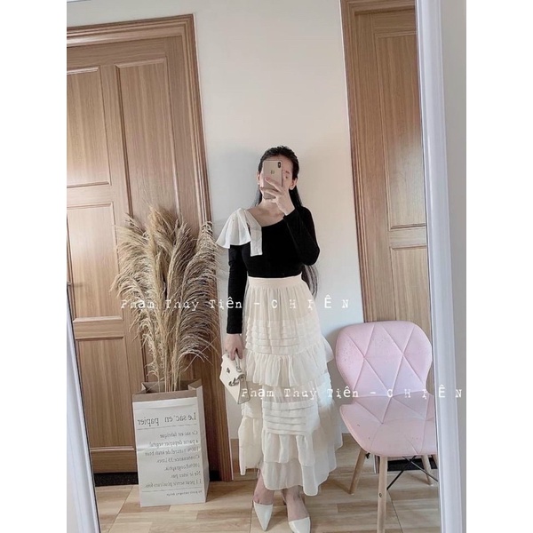 Set váy nơ trễ vai