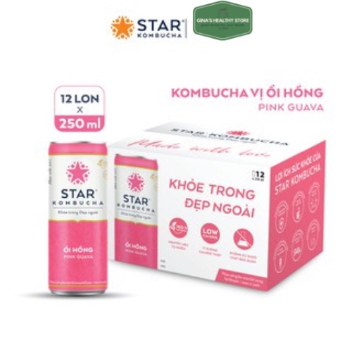 Thùng 12 lon trà STAR KOMBUCHA Ổi Hồng / Pink Guava  - Sản Phẩm Chính Hãng -NPP Star Kombucha