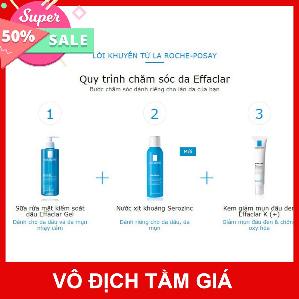 [CHÍNH HÃNG] Kem dưỡng giảm mụn đầu đen à bóng nhờn La Roche - Posay Effaclar K+ Oily Skin 40ml tặng bông tẩy trang ( 80