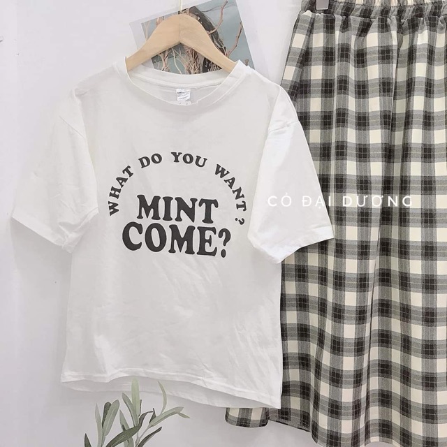 Set Đồ POST SET gồm Chân váy dài và áo thun trắng hoạ tiết chữ chất vải dày dặn hàng nhập quảng chây tag đầy đủ