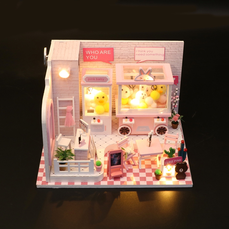 đồ chơi mô hình lắp gáp gỗ mô hình tiệm gắp thú bông mini thu nhỏ C009 có đèn