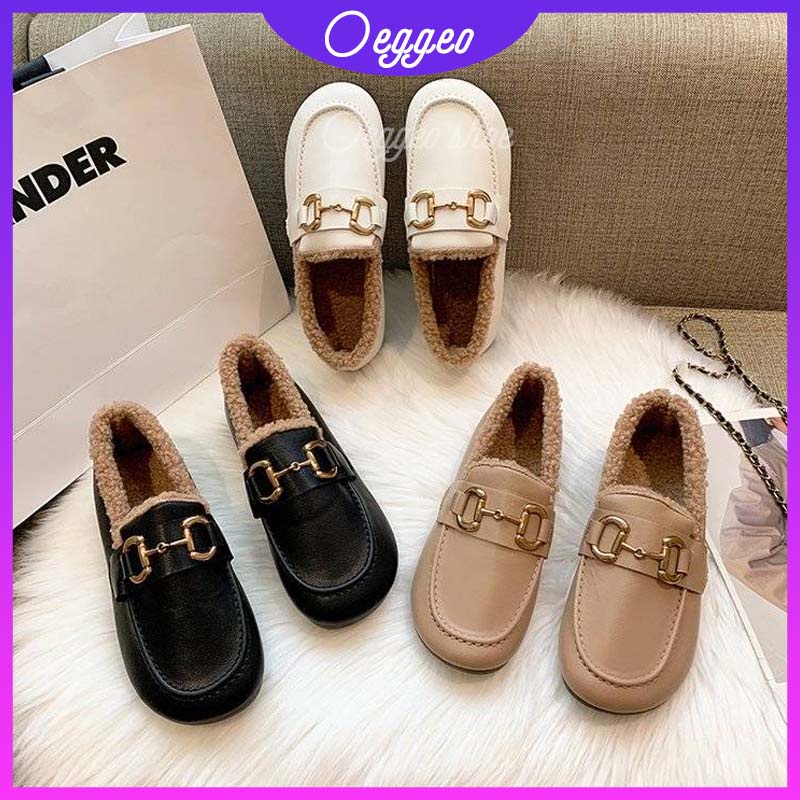 Oeteo Giày Lười Nữ Đế Bằng Thời Trang Mùa Đông