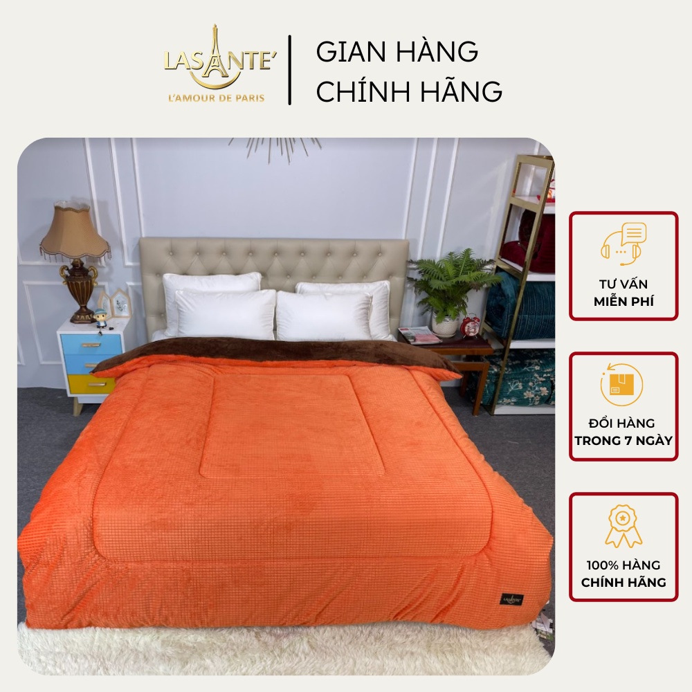 Chăn mền lông cừu cao cấp Lasante' phong các pháp 2 mặt màu cam dày dặn siêu rộng 2.1x2.4m