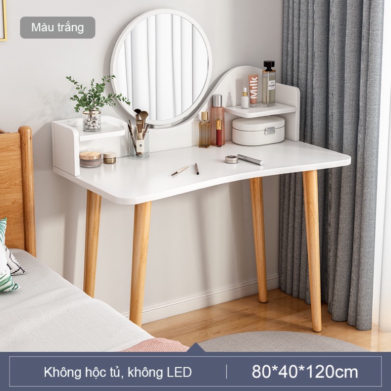 Bàn trang điểm hiện đại tích hợp đèn LED cảm ứng thông minh phong cách Bắc Âu, chất liệu gỗ cao cấp chắc chắn