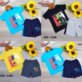 Size 1-7 đồ bộ bé trai ngắn tay quần lửng thun cotton in chữ senior