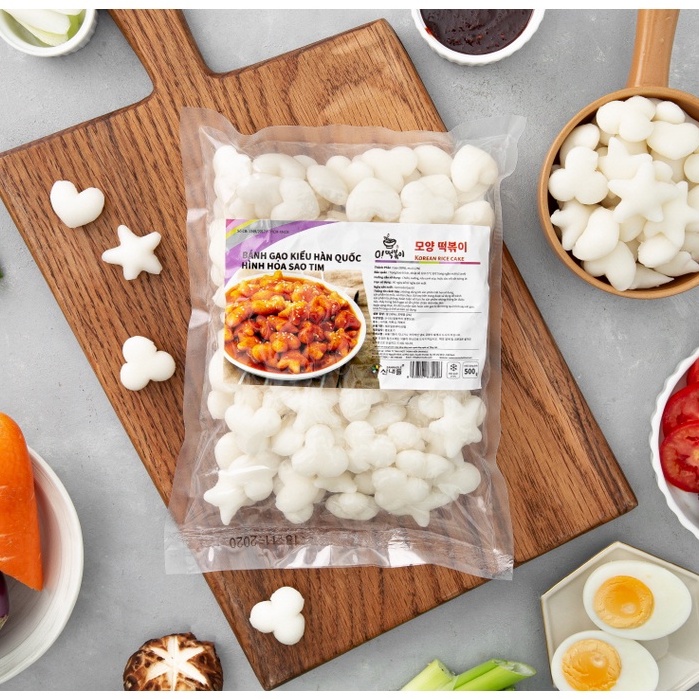 500gr BÁNH GẠO TOKBOKKI HÌNH SAO HOA TIM