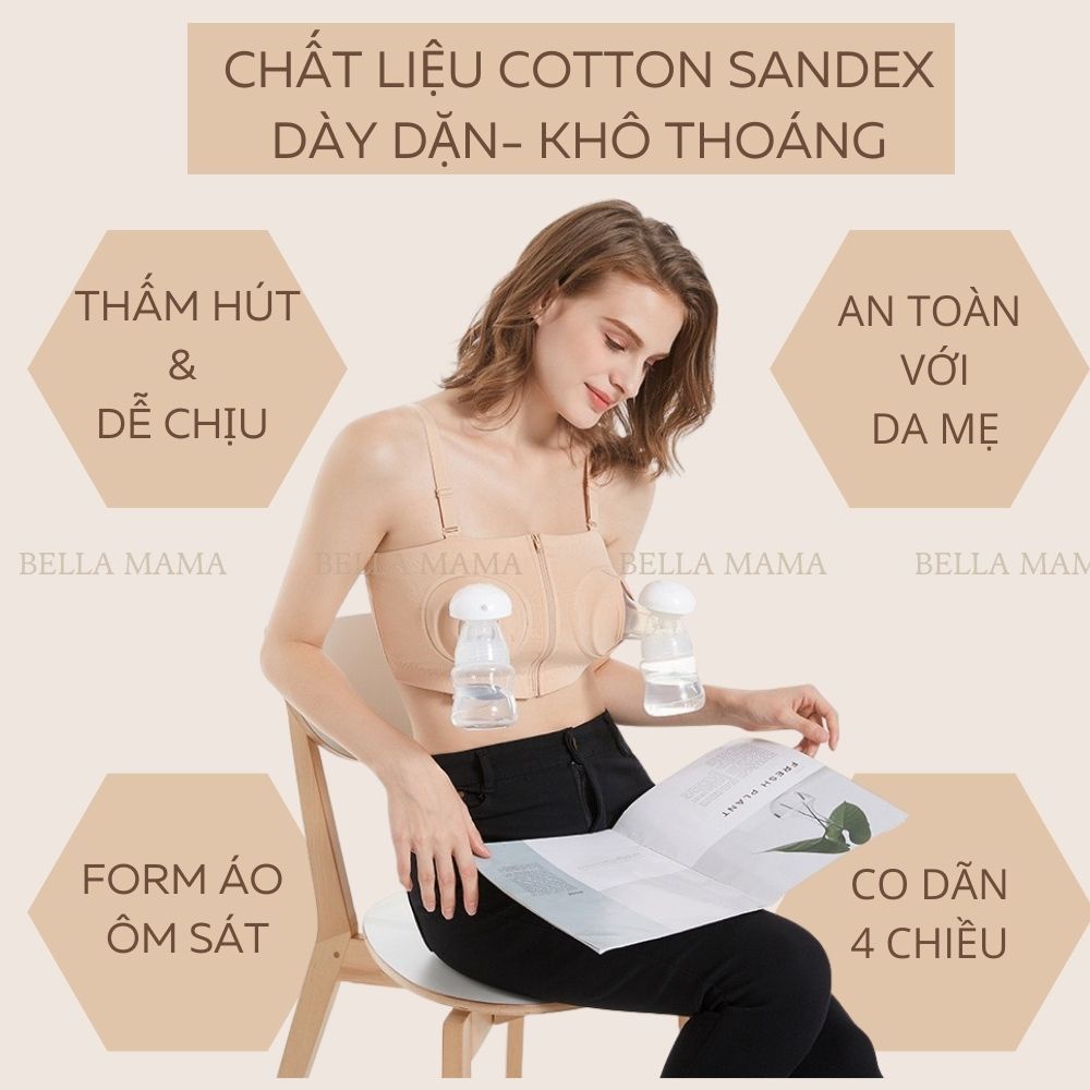 Áo Hút Sữa Rảnh Tay Áo Vắt Sữa Có Dây Tặng Kèm Chất Liệu Cotton Sandex Loại 1 Bella Mama A07