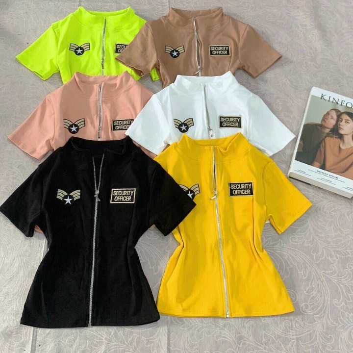 Áo kiểu kéo khoá thêu logo