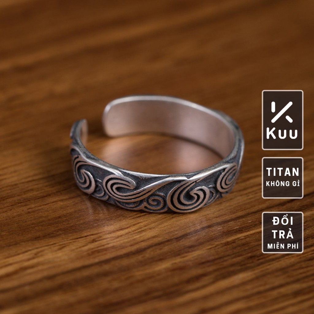 Nhẫn Nam Hình Vân Mây Cloudy Ring Kuu Clothes Thời Trang Basic Màu Bạc Đẹp Cao Cấp - Nhẫn Nam Thép Titan Không Gỉ