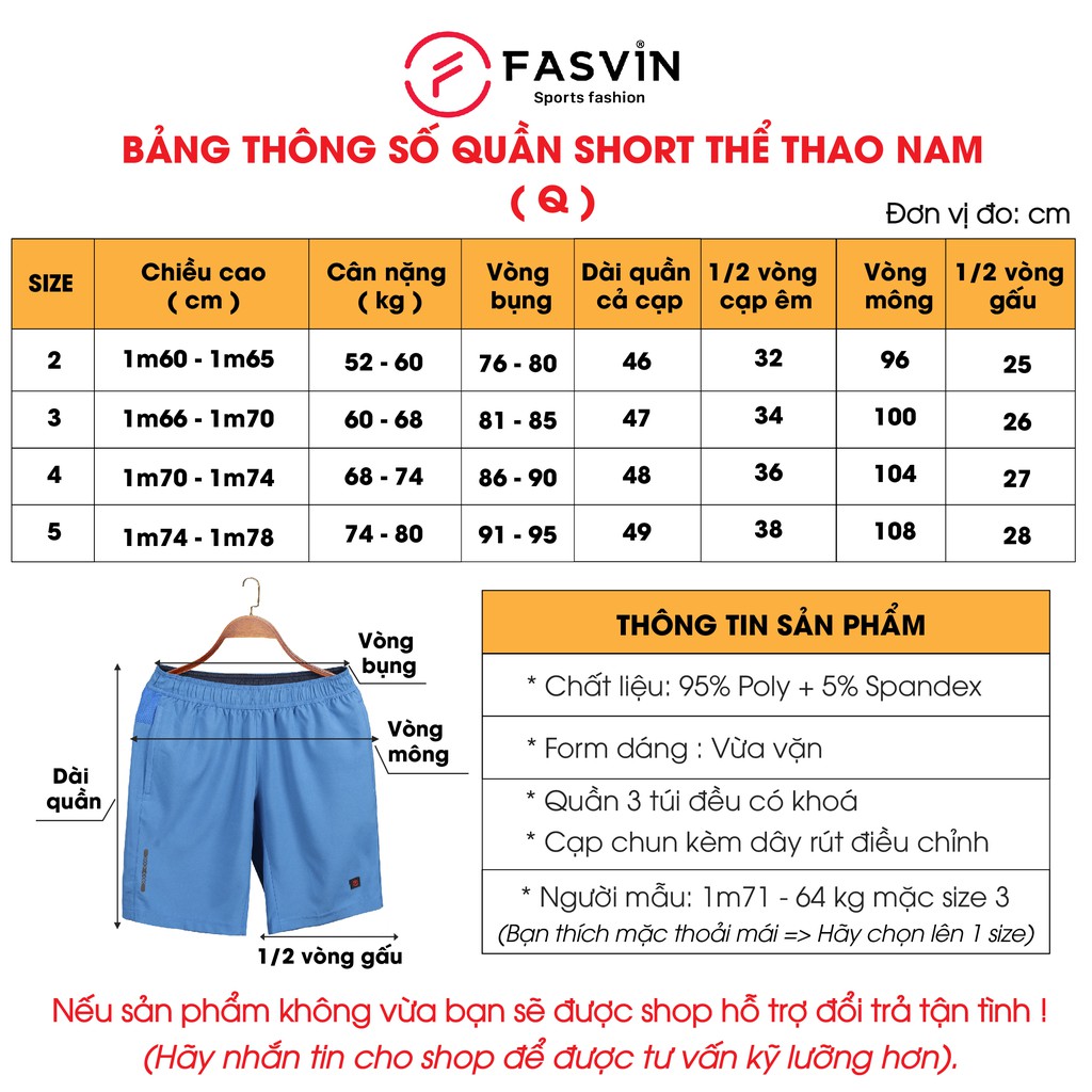 Quần đùi nam Fasvin Q21461.HN vải dù gió trơn mát co giãn phù hợp thể thao hay mặc nhà