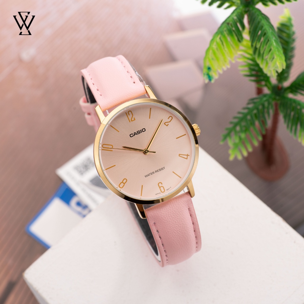 Đồng Hồ Quartz Nữ Casio WATCHSTORE LTP-VT01GL-4BUDF Thiết Kế Kính Khoáng 34mm, Dây Đeo Da Và Vỏ Thép Không Gỉ