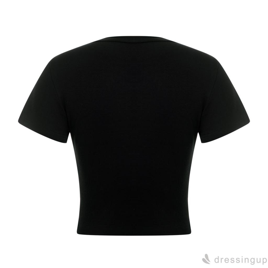 Áo Thun Dệt Kim Tay Ngắn Cổ Tròn In Hình Đầu Lâu Độc Đáo Thời Trang Mùa Hè Cho Nữ