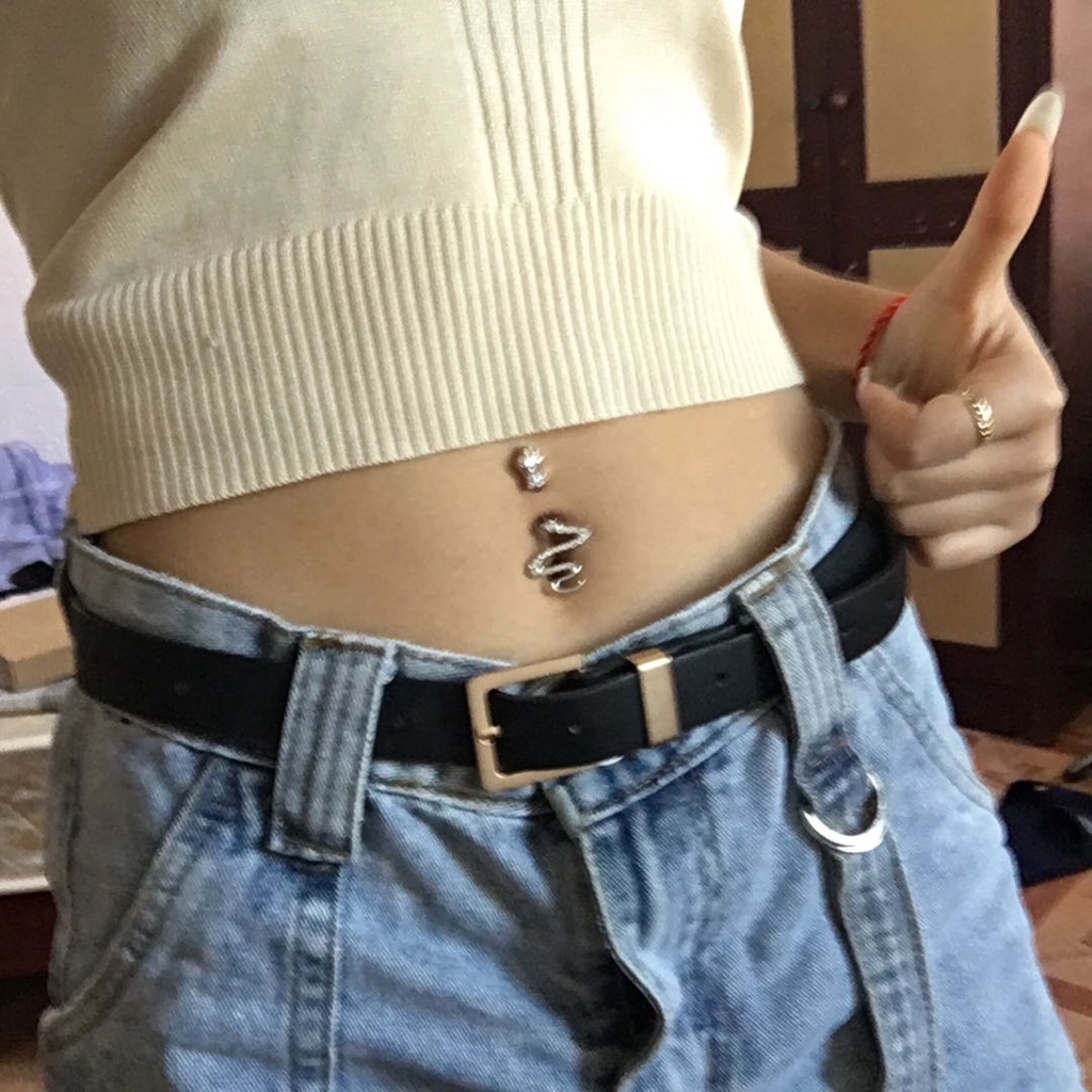 Khuyên rốn hình rắn đính đá bằng thép titan không gây dị ứng thời trang cho nữ