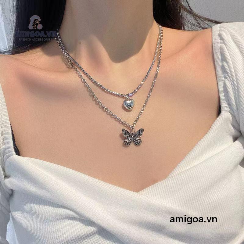 ✨✨vòng cổ Choker Mặt Trái Tim Và Bướm Đơn Giản Thời Trang Hàn Quốc Cho Nữ