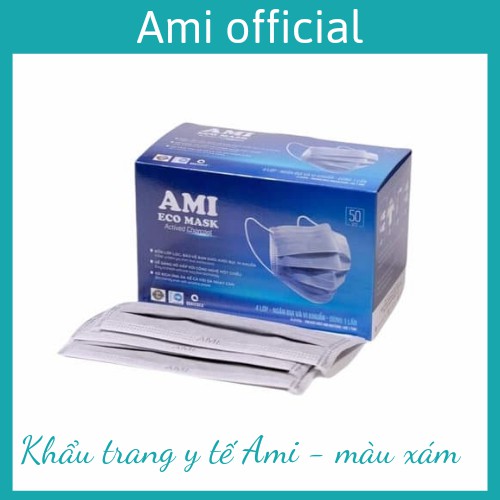 Khẩu trang y tế Ami - mầu xám 4 Lớp  (hộp 50c) - Ami official